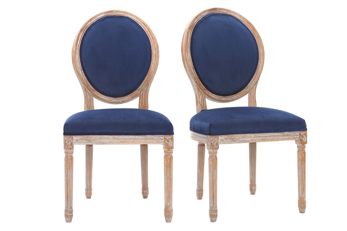 Lote de 2 sillas terciopelo azul oscuro patas madera clara LEGEND