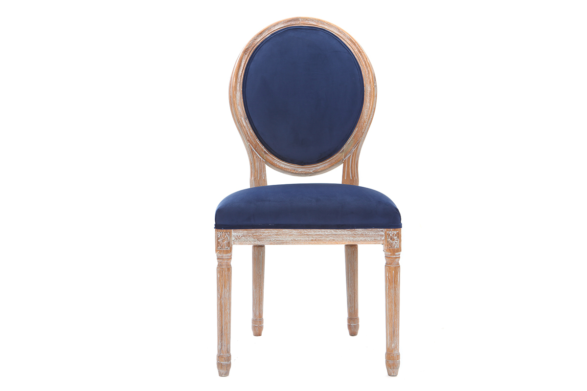 Lote de 2 sillas terciopelo azul oscuro patas madera clara LEGEND