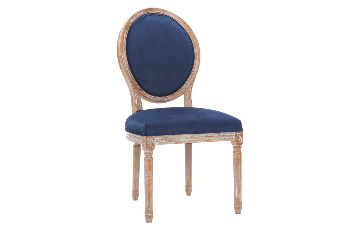 Lote de 2 sillas terciopelo azul oscuro patas madera clara LEGEND