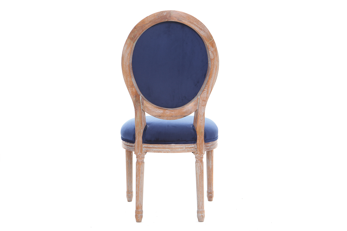 Lote de 2 sillas terciopelo azul oscuro patas madera clara LEGEND
