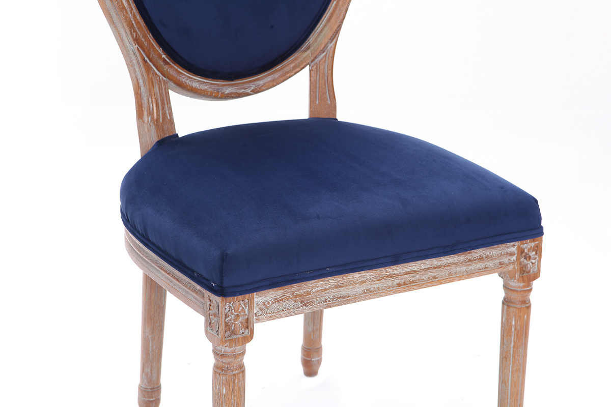 Lote de 2 sillas terciopelo azul oscuro patas madera clara LEGEND