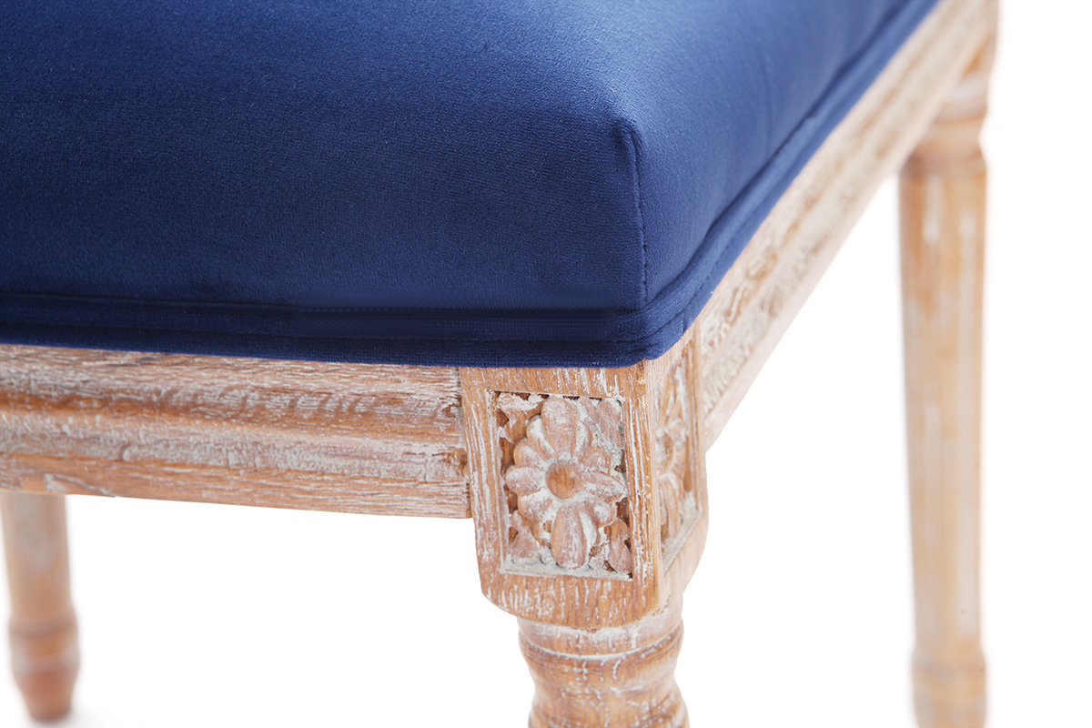 Lote de 2 sillas terciopelo azul oscuro patas madera clara LEGEND