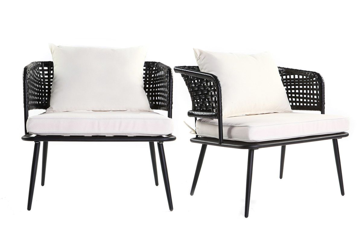 Lote de 2 sillones de jardn en resina imitacin mimbre negro MONACO