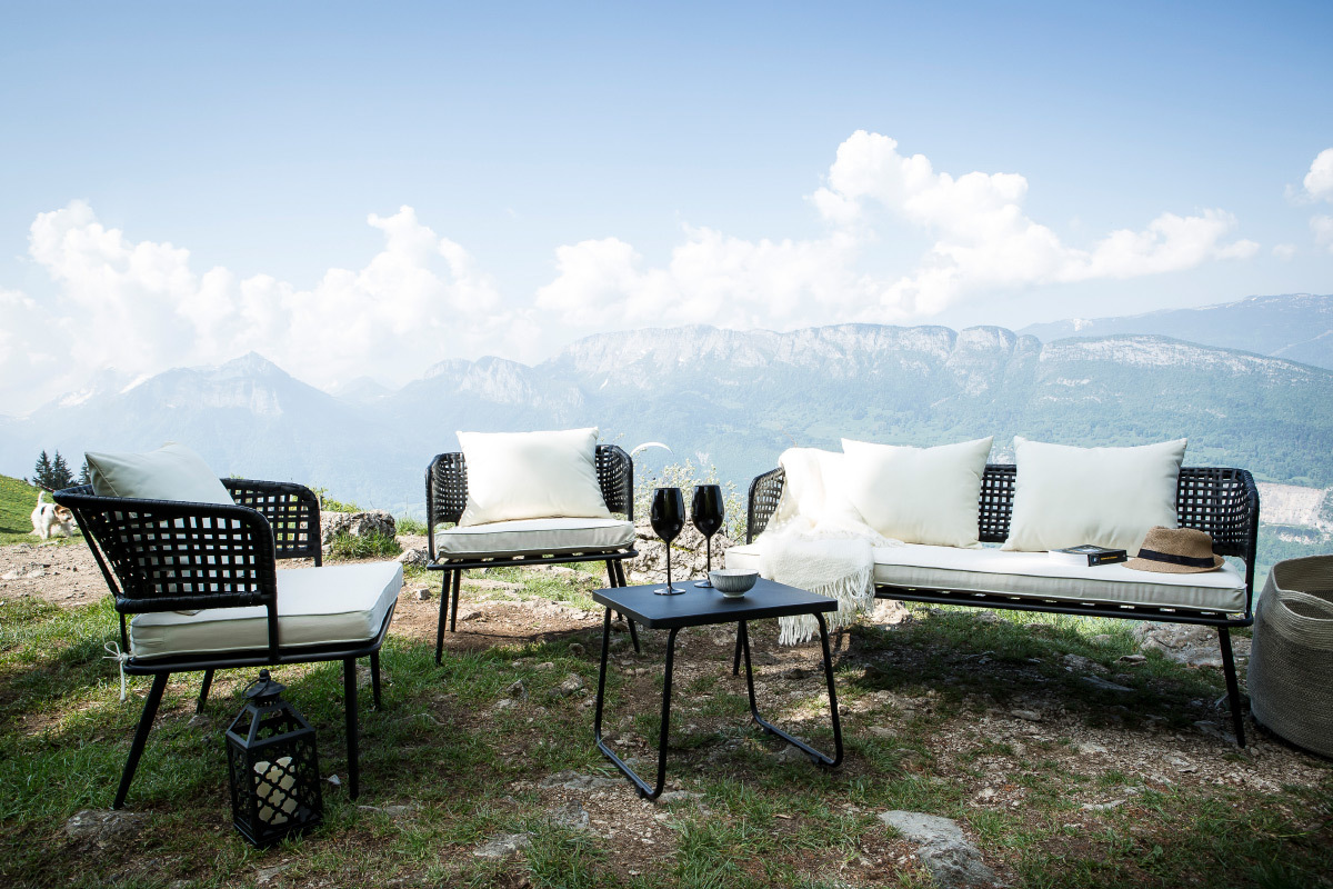 Lote de 2 sillones de jardn en resina imitacin mimbre negro MONACO