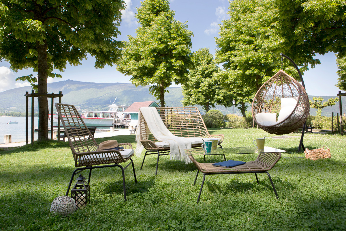 Lote de 2 sillones de jard�n en resina imitaci�n mimbre TANGO