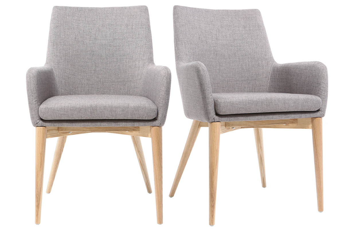 Lote de 2 sillones diseo madera clara y tejido gris SHANA