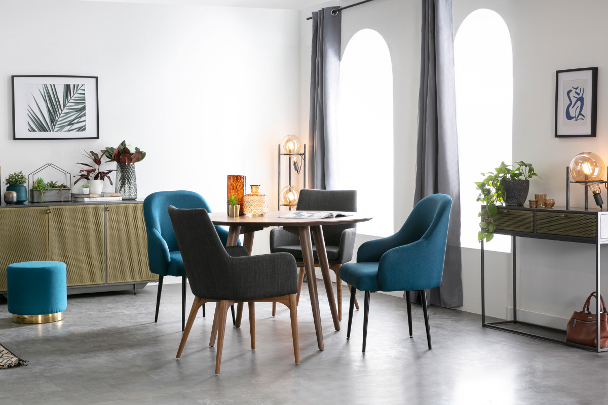 Lote de 2 sillones diseo madera clara y tejido gris SHANA