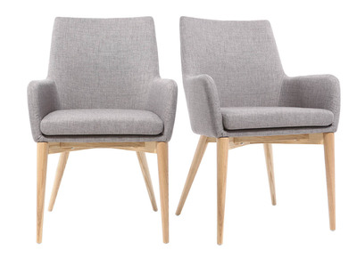 Lote de 2 sillones dise&ntilde;o madera clara y tejido gris SHANA