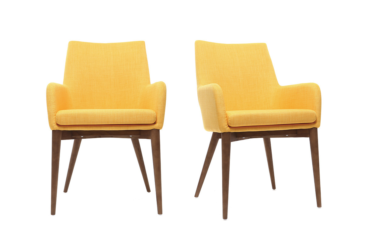 Lote de 2 sillones dise�o madera y tejido amarillo SHANA