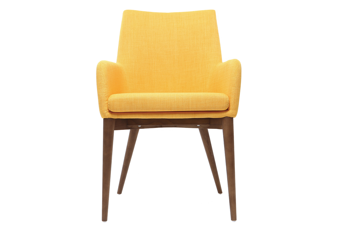 Lote de 2 sillones dise�o madera y tejido amarillo SHANA