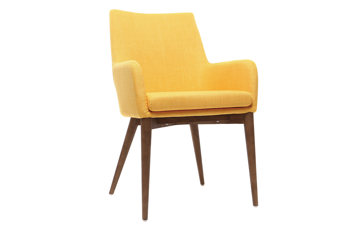 Lote de 2 sillones dise�o madera y tejido amarillo SHANA
