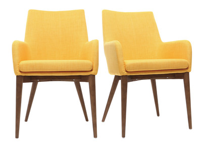 Lote de 2 sillones dise&ntilde;o madera y tejido amarillo SHANA