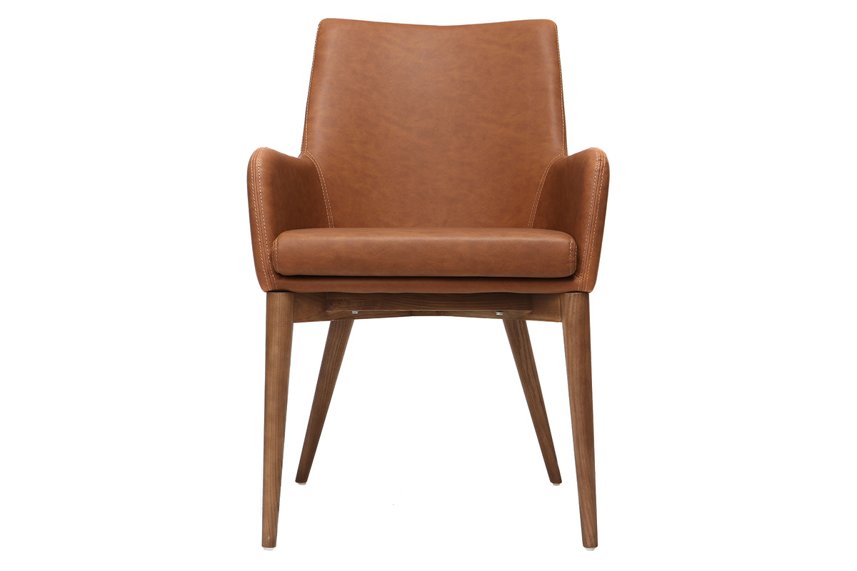 Lote de 2 sillones vintage PU marrn y madera  SHANA