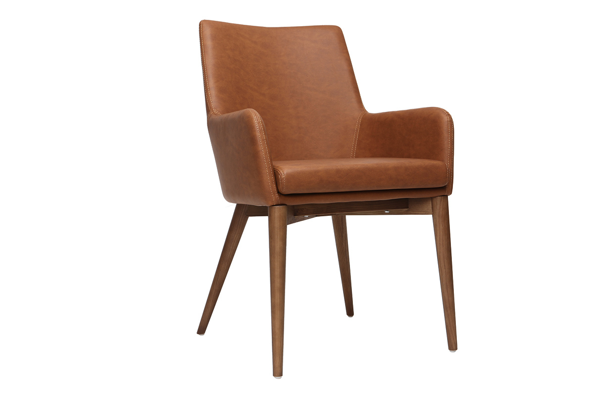 Lote de 2 sillones vintage PU marrn y madera  SHANA