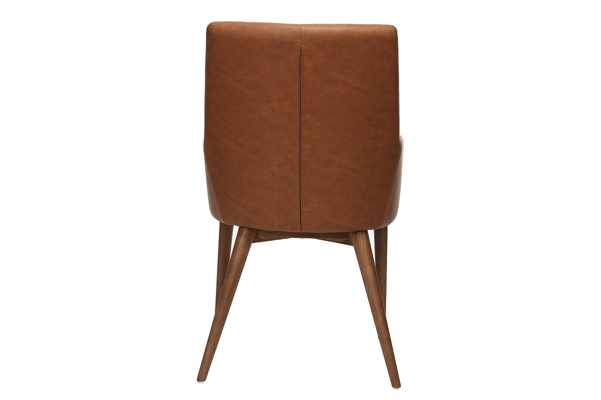 Lote de 2 sillones vintage PU marrn y madera  SHANA