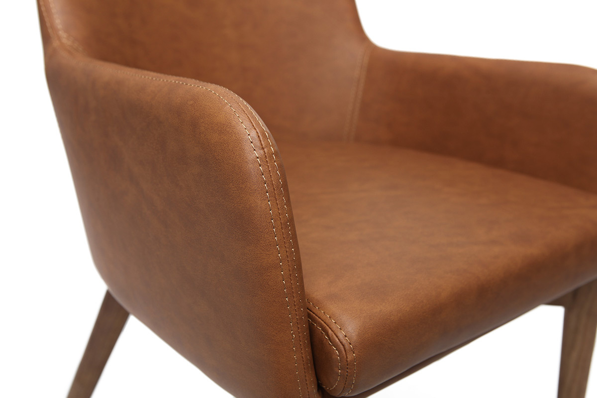 Lote de 2 sillones vintage PU marrn y madera  SHANA