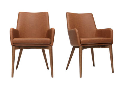 Lote de 2 sillones vintage PU marr&oacute;n y madera  SHANA