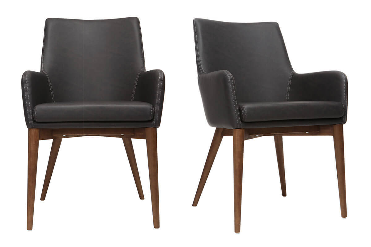 Lote de 2 sillones vintage PU negro y madera  SHANA