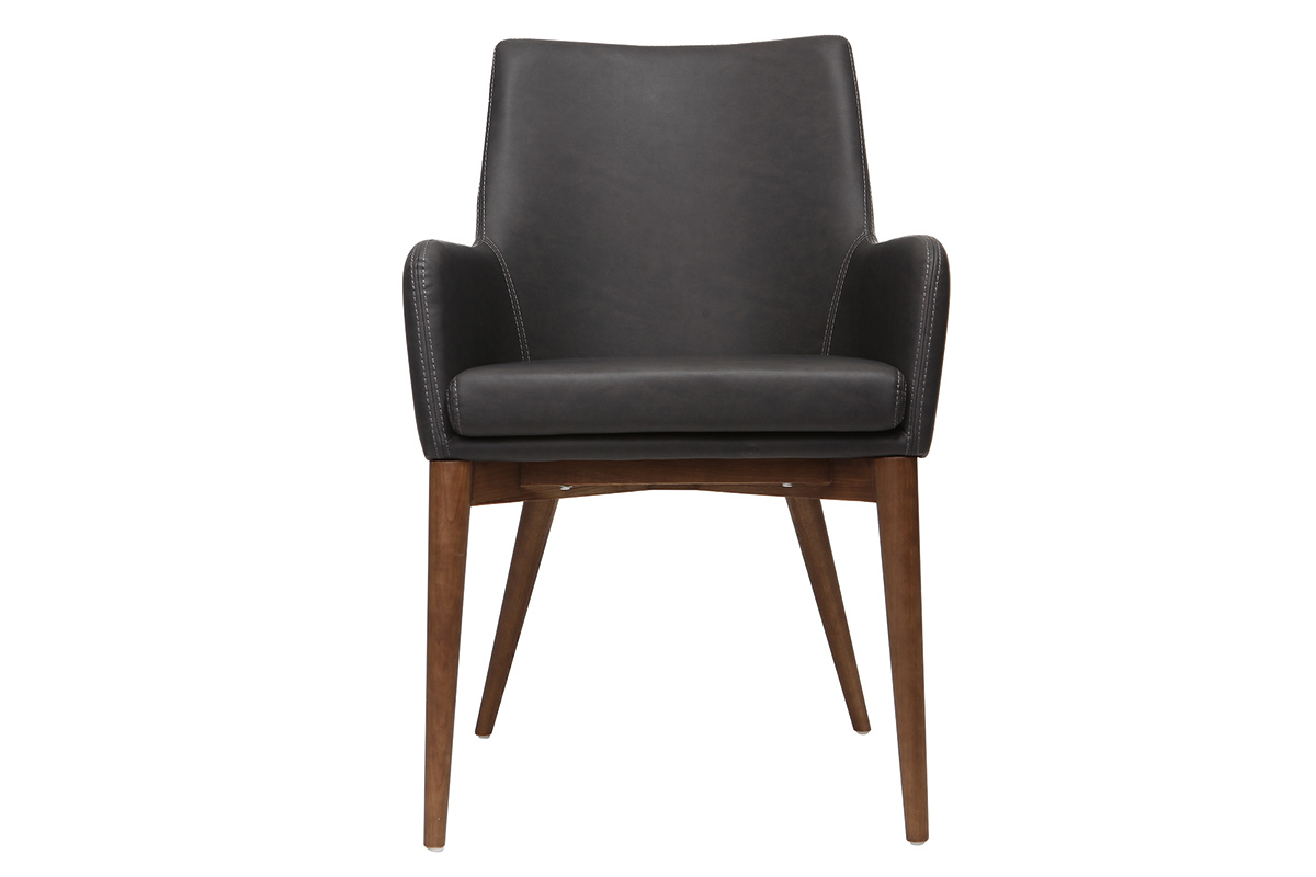 Lote de 2 sillones vintage PU negro y madera  SHANA