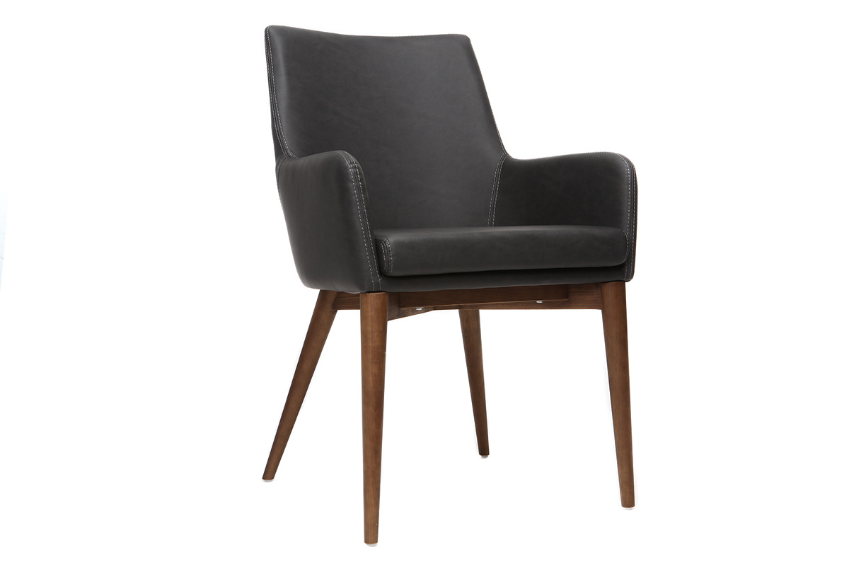 Lote de 2 sillones vintage PU negro y madera  SHANA