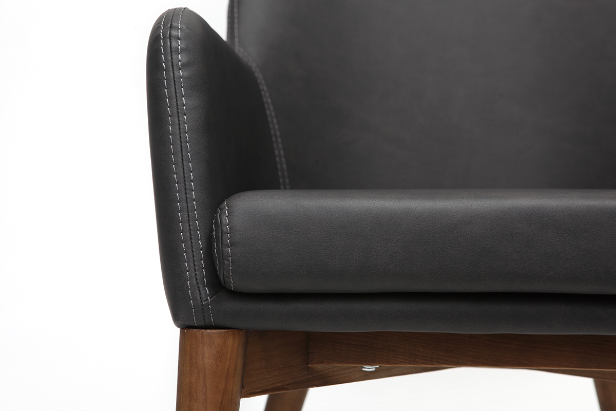 Lote de 2 sillones vintage PU negro y madera  SHANA