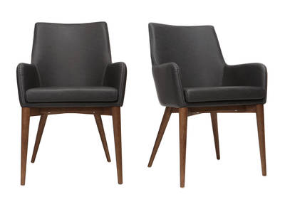 Lote de 2 sillones vintage PU negro y madera  SHANA