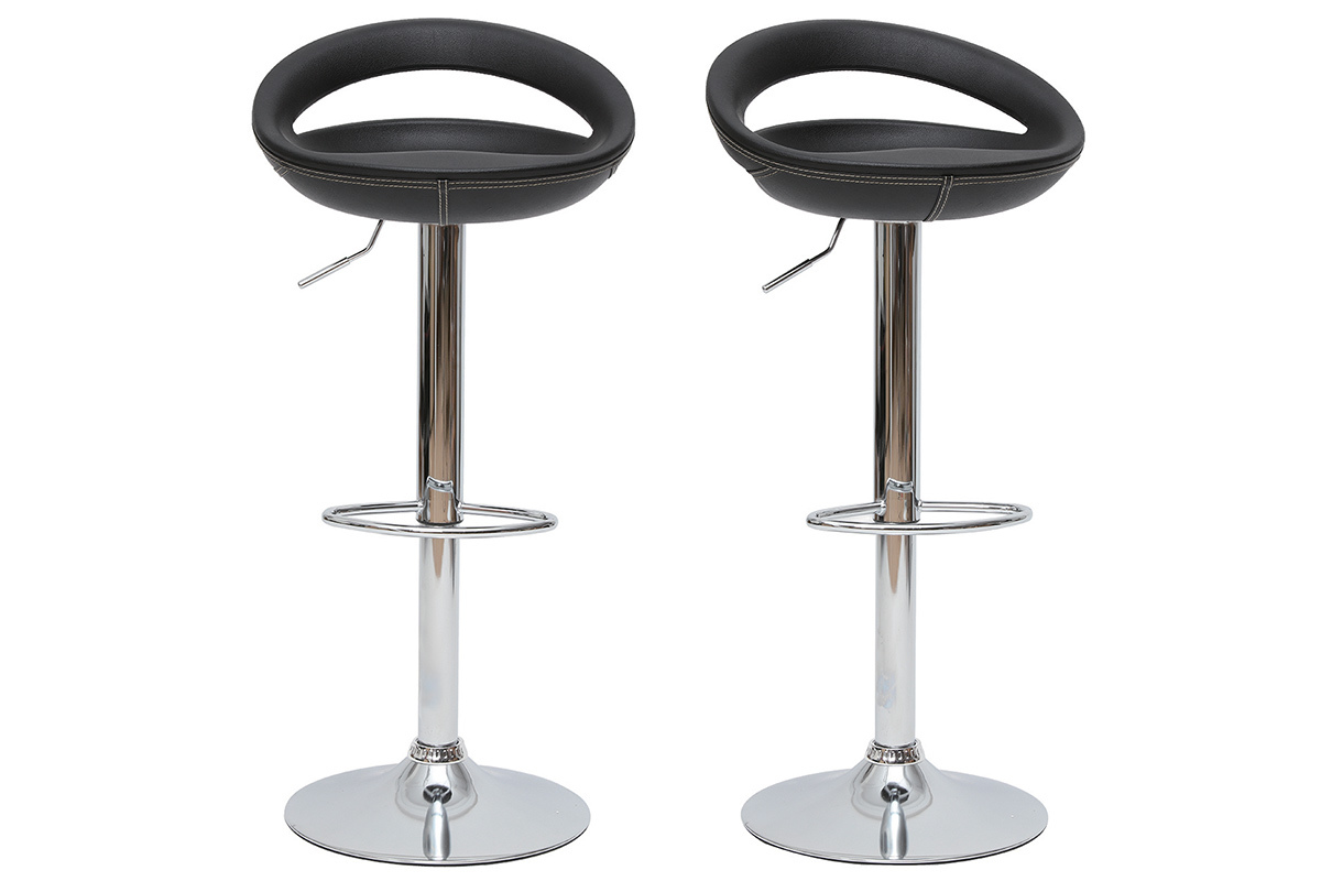 Lote de 2 taburetes COMET con recubrimiento de PVC color negro