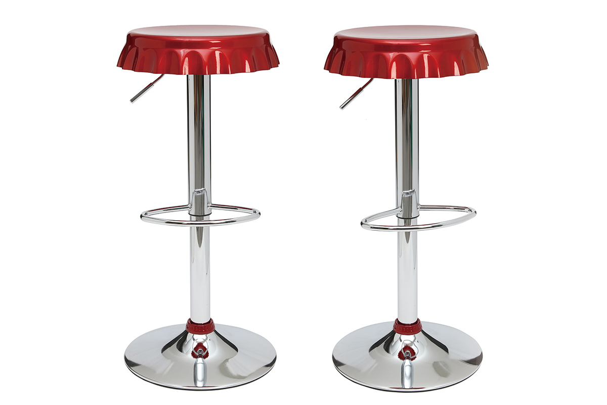 Lote de 2 taburetes de bar / cocina ajustables NEW CAPSULE - rojo oscuro