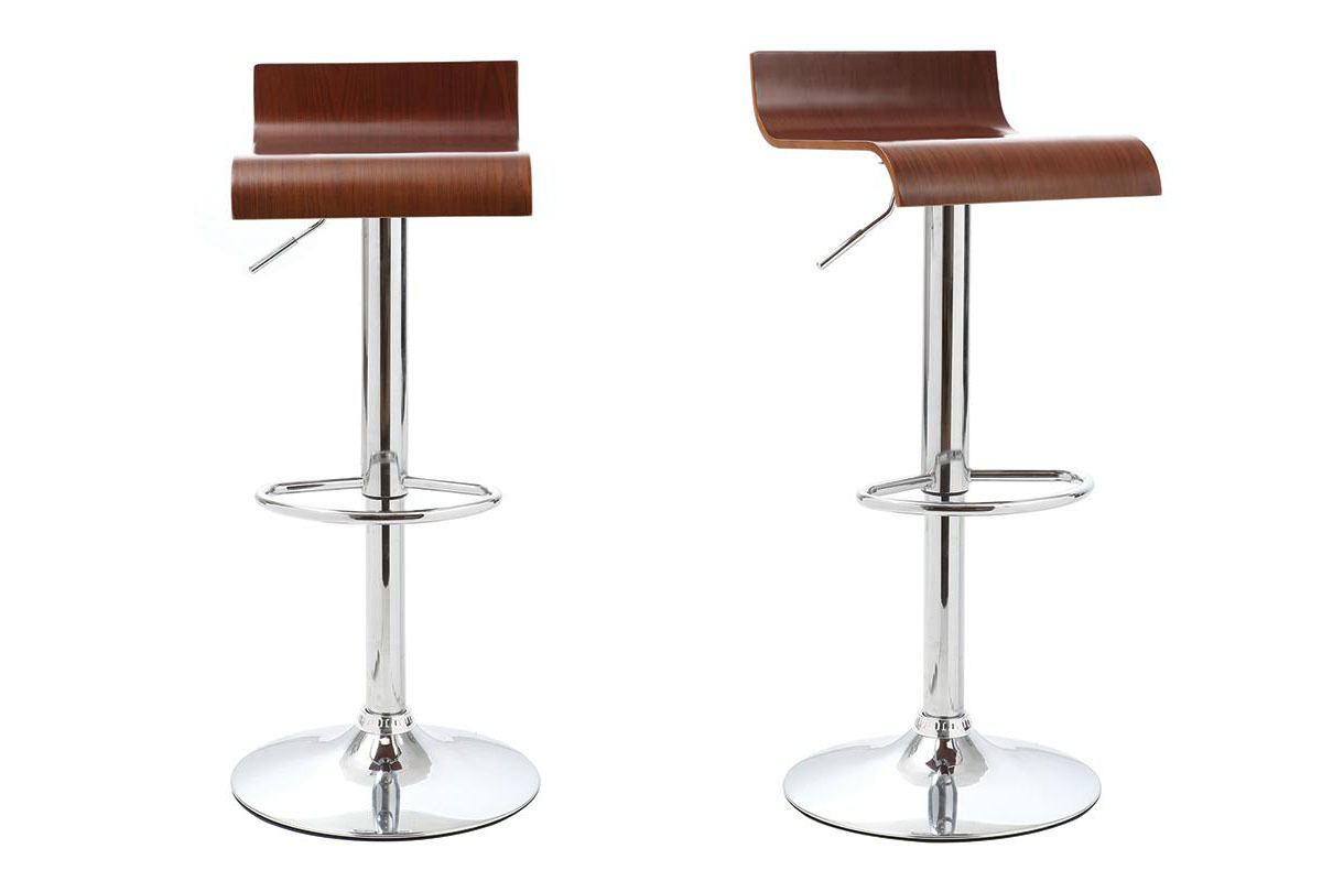 Lote de 2 taburetes de bar / cocina diseo madera color nogal SURF V2