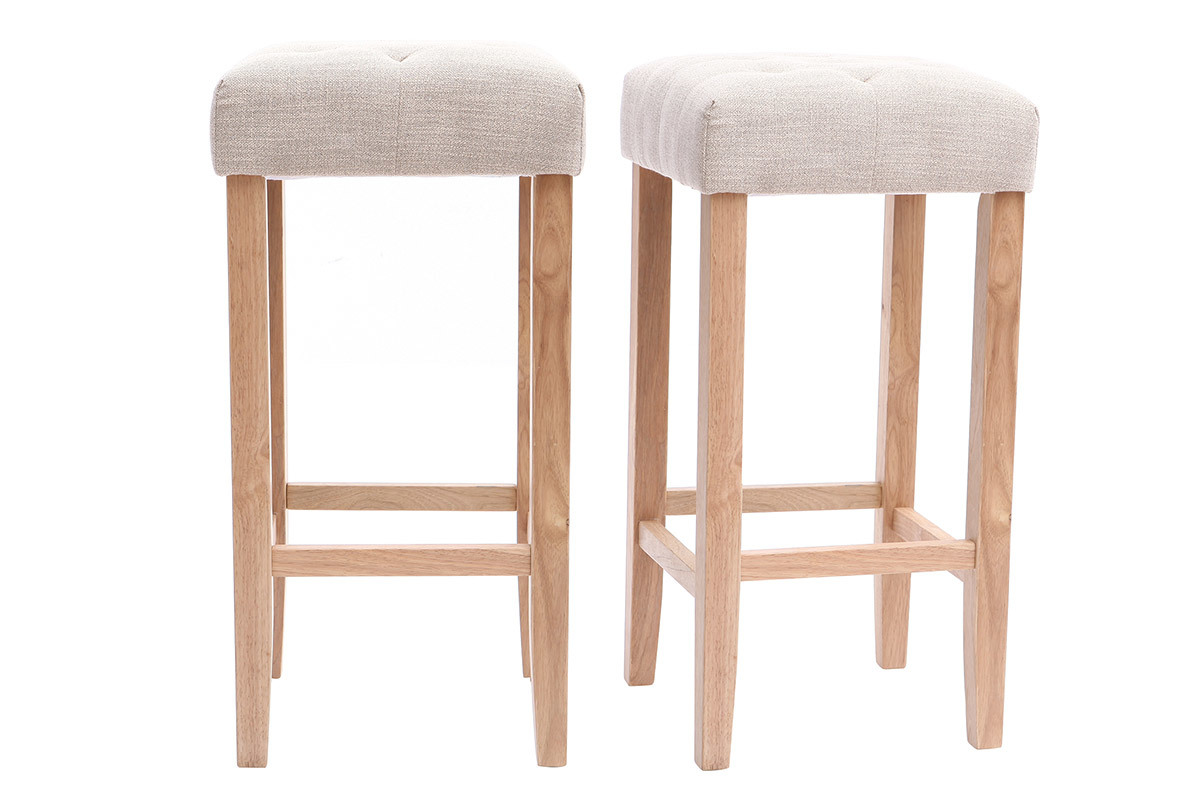 Lote de 2 taburetes de bar tejido beige natural A75cm RIVOLI
