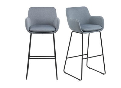 Lote de 2 taburetes de bar tejido gris claro A75cm AMICA - Lote de 2 taburetes de bar tejido gris claro A75cm AMICA