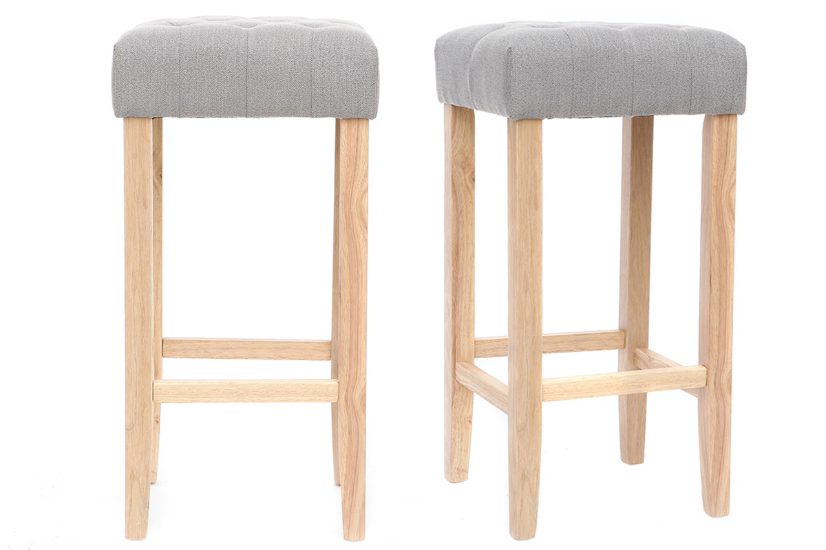 Lote de 2 taburetes de bar tejido gris claro A75cm RIVOLI