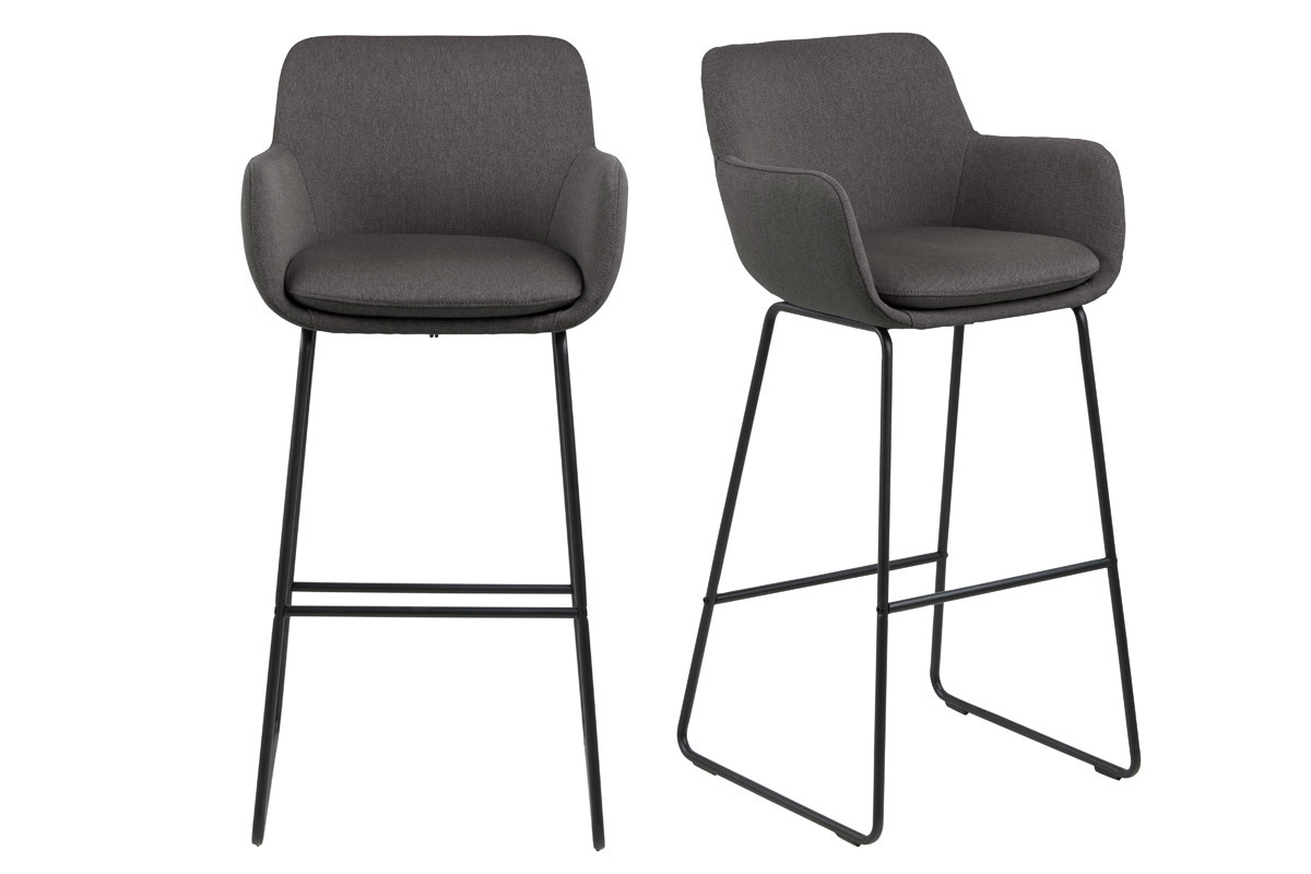 Lote de 2 taburetes de bar tejido gris oscuro A75cm AMICA