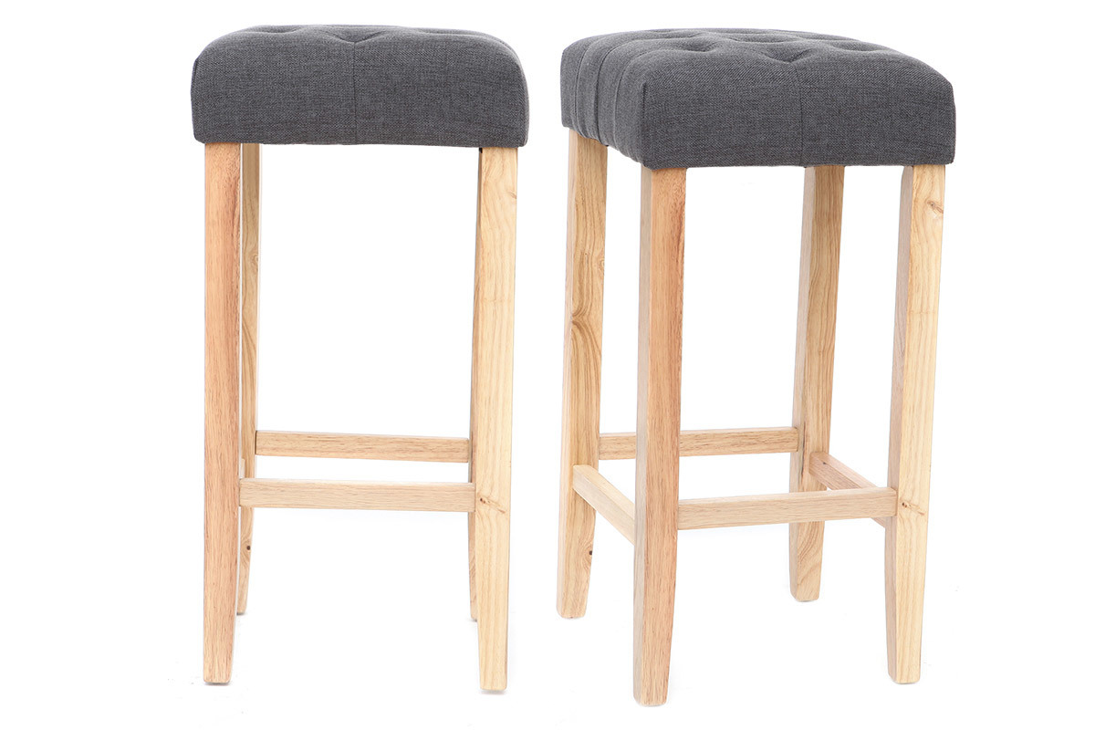 Lote de 2 taburetes de bar tejido gris oscuro A75cm RIVOLI