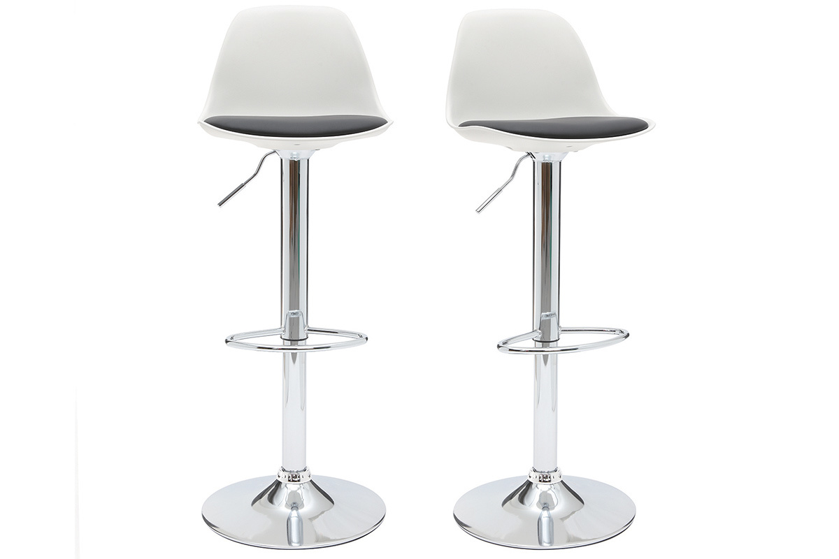 Lote de 2 taburetes de diseño blanco y negro STEEVY