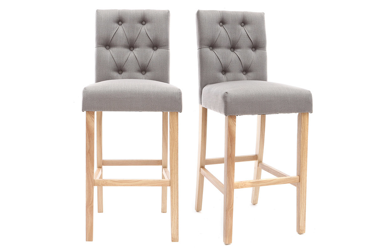 Lote de 2 taburetes/sillas de bar tejido gris claro A75cm RIVOLI