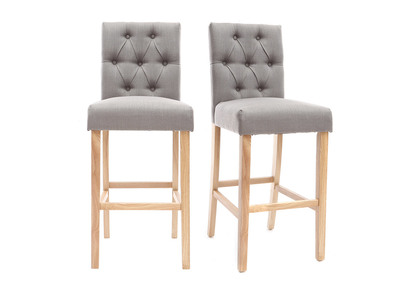 Lote de 2 taburetes/sillas de bar tejido gris claro A75cm RIVOLI - Lote de 2 taburetes/sillas de bar tejido gris claro A75cm RIVOLI