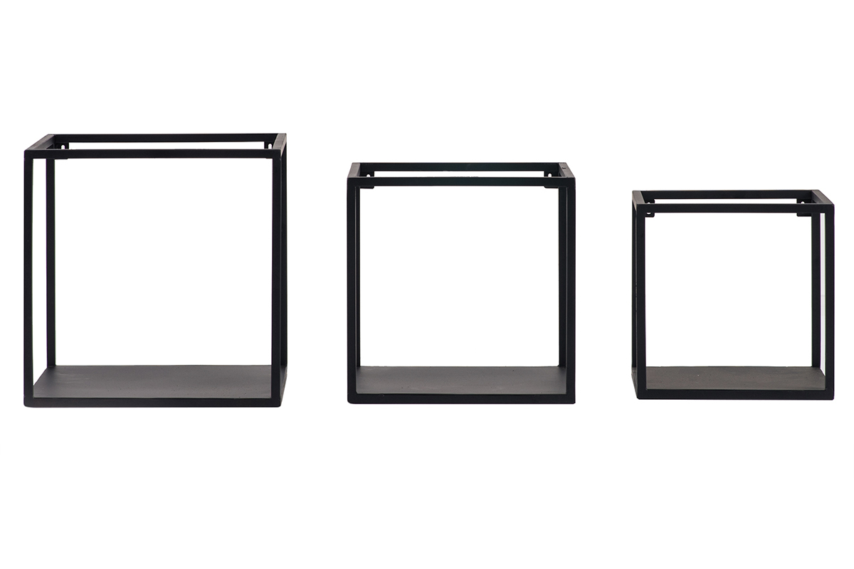 Lote de 3 estanteras de pared cuadradas industrial metal negro KARL