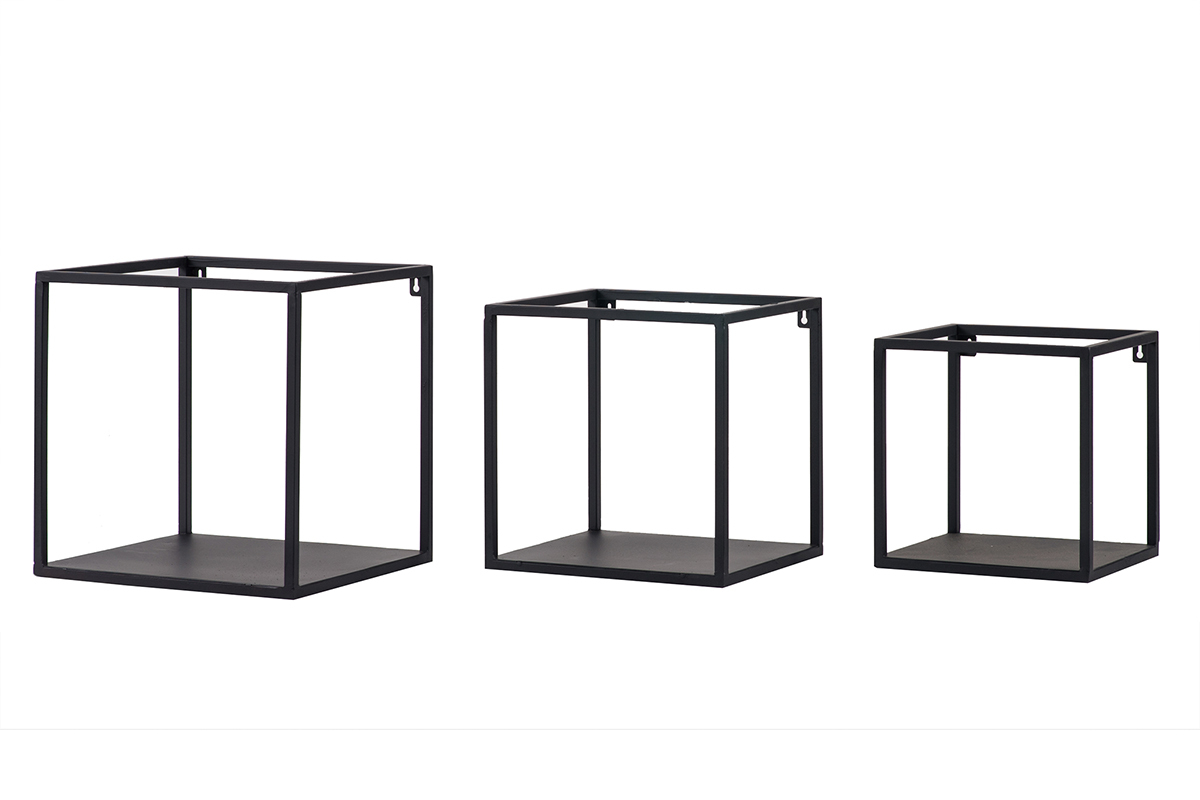 Lote de 3 estanteras de pared cuadradas industrial metal negro KARL