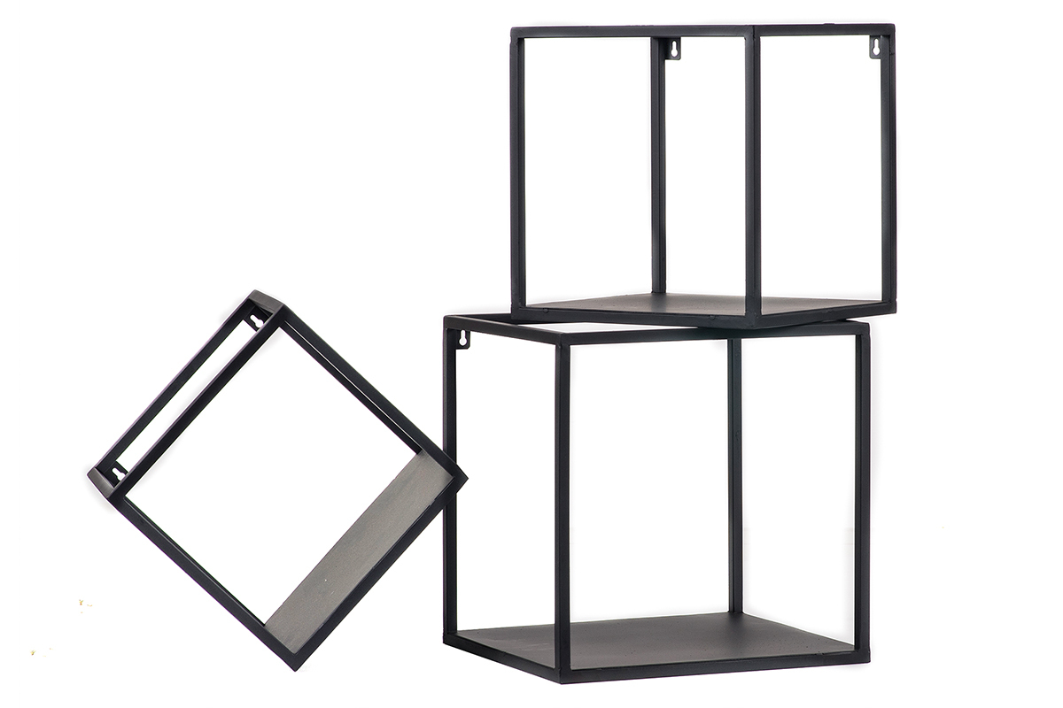 Lote de 3 estanteras de pared cuadradas industrial metal negro KARL