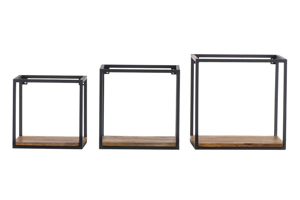 Lote de 3 estanteras de pared metal negro y mango cuadradas YPSTER