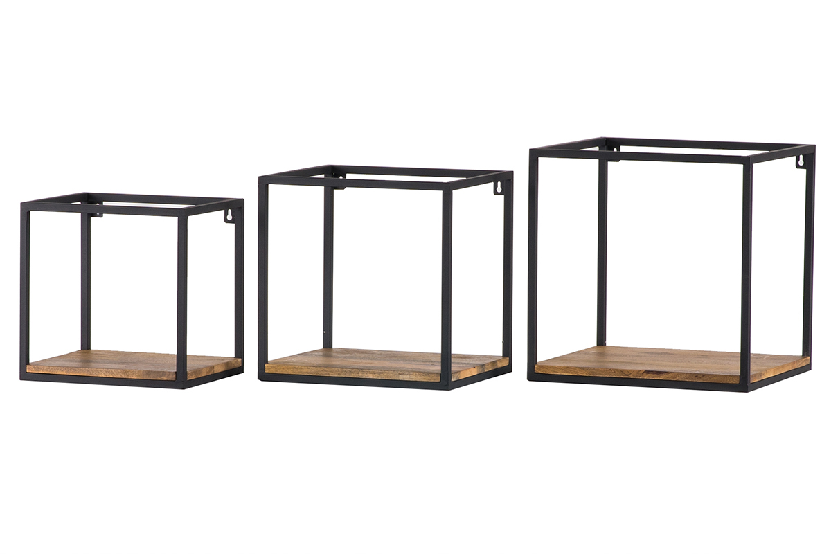 Lote de 3 estanteras de pared metal negro y mango cuadradas YPSTER