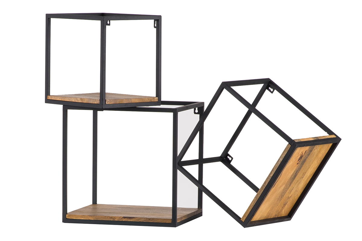 Lote de 3 estanteras de pared metal negro y mango cuadradas YPSTER