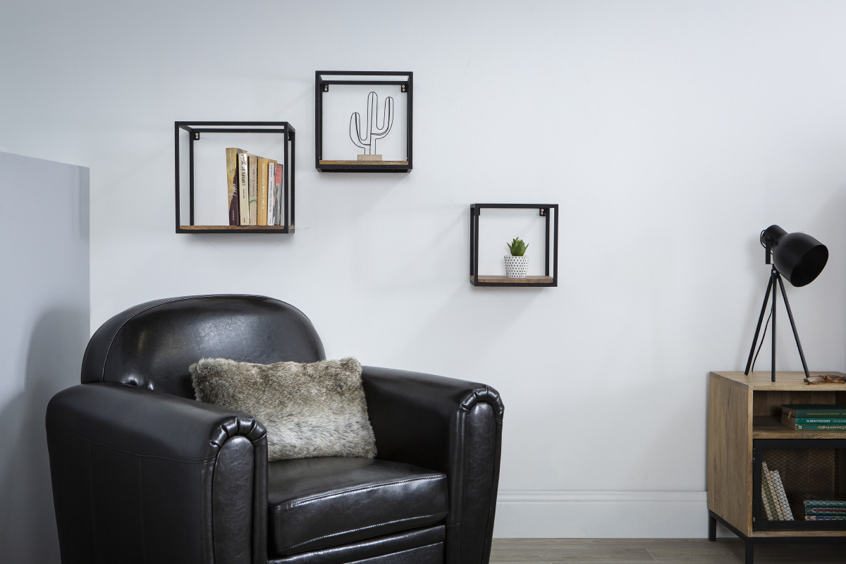 Lote de 3 estanteras de pared metal negro y mango cuadradas YPSTER