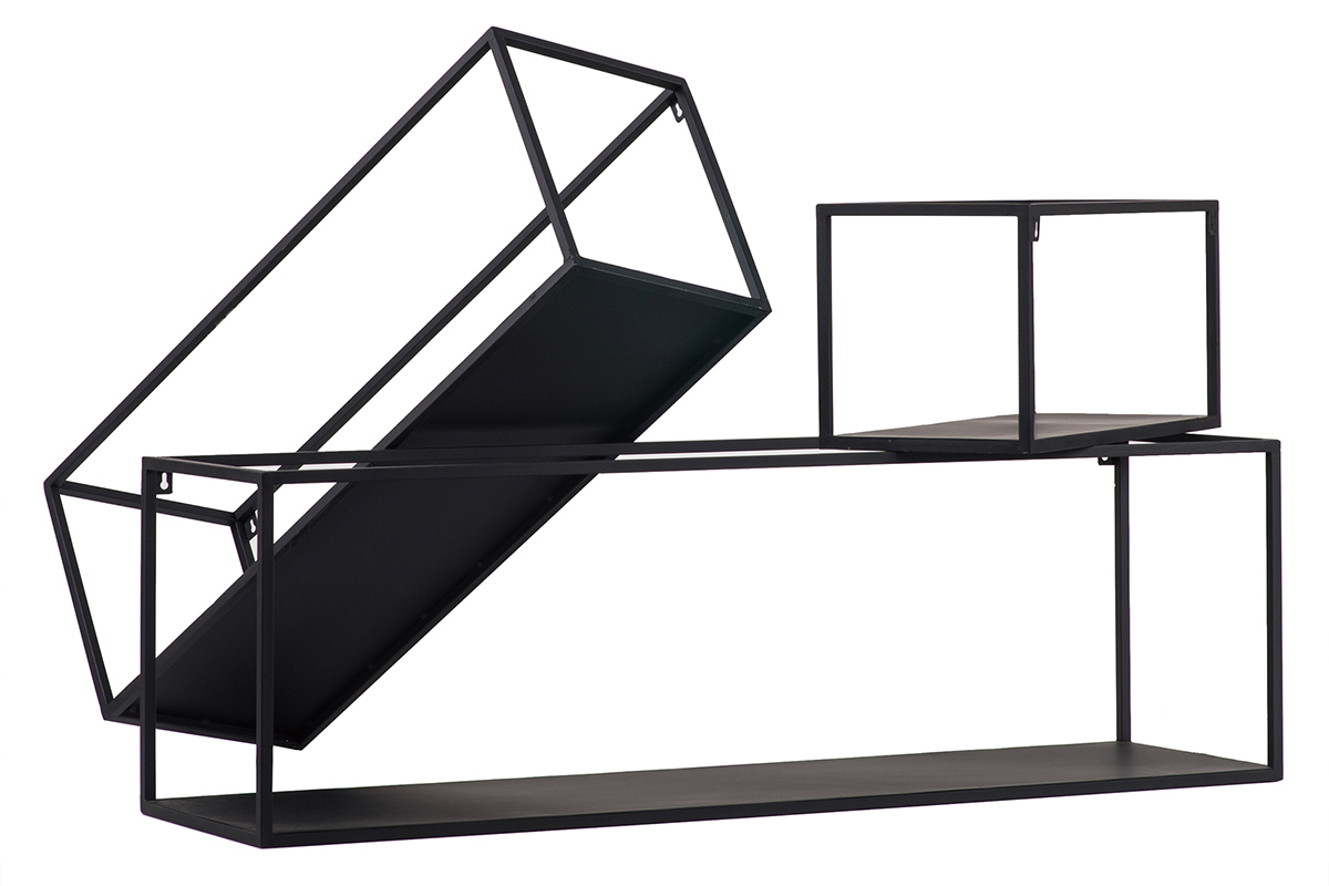 Lote de 3 estanteras de pared rectangulares metal negro KARL