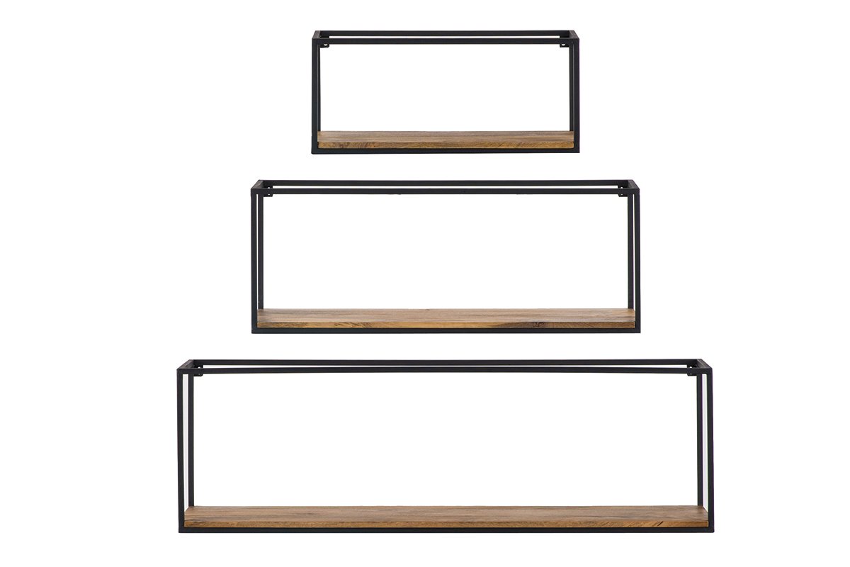 Lote de 3 estanteras de pared rectangulares metal negro y mango YPSTER