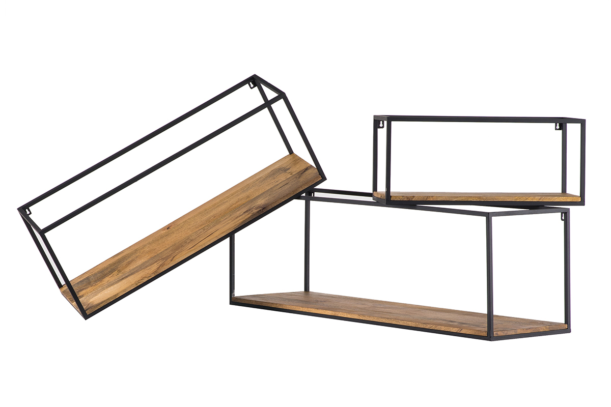 Lote de 3 estanteras de pared rectangulares metal negro y mango YPSTER