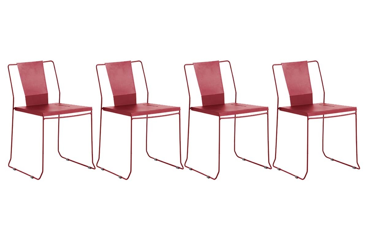 Lote de 4 sillas de exterior diseo metal rojo TENERIFE
