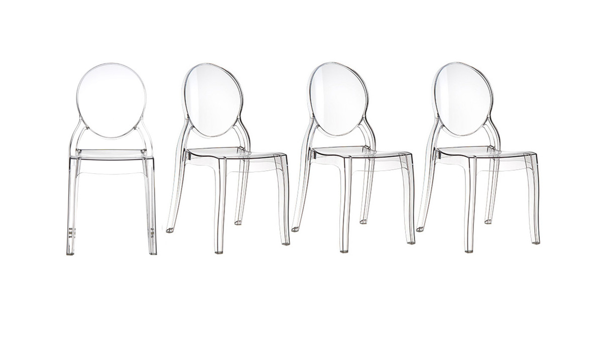 Lote de 4 sillas diseo medalln transparente interior/exterior LOUISON