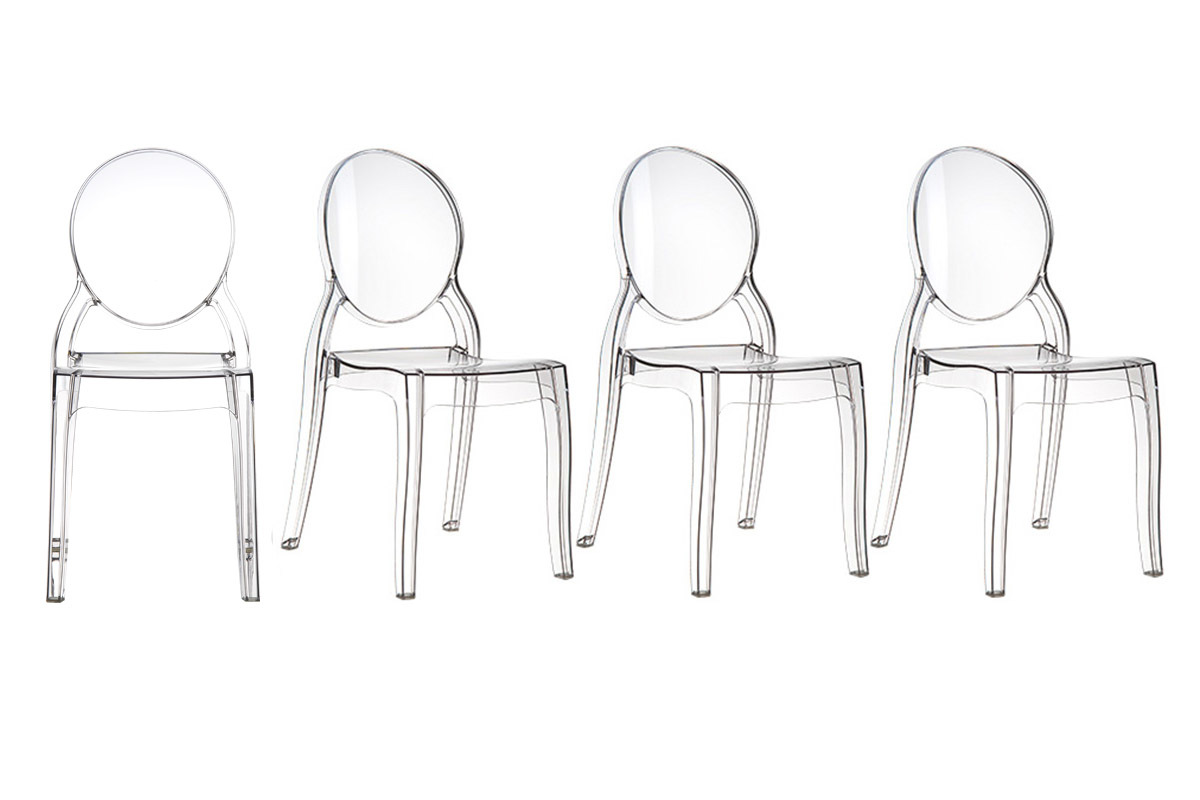 Lote de 4 sillas diseo medalln transparente interior/exterior LOUISON